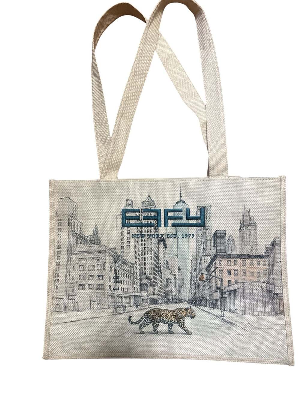 Effy New York Est. 1979 Embroidered Skyline and Leopard Canvas Tote Bag